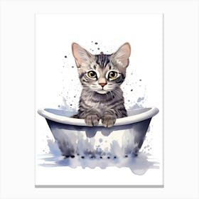 Egyptian Mau Cat In Bathtub Bathroom 1 Canvas Print