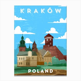 Poland, Krakow — Retro travel minimalist art poster Canvas Print