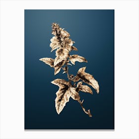 Gold Botanical Tree Mallow on Dusk Blue n.0264 Canvas Print