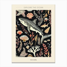 Shark Seascape Black Background Illustration 2 Poster Canvas Print