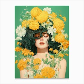 portrait illustration of woman with flowers 4 Canvas Print