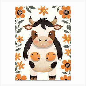 Floral Cute Baby Cow Nursery (7) Canvas Print
