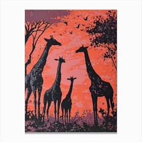 Giraffe Red Sunset Silhouette 2 Canvas Print
