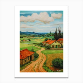 Green plains, distant hills, country houses,renewal and hope,life,spring acrylic colors.31 Canvas Print