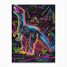 Abstract Neon Dinosaur Lines Canvas Print