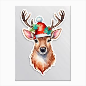 Deer With Santa Hat Canvas Print