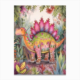 Pastel Pattern Rainbow Stegosaurus Dinosaur 3 Canvas Print