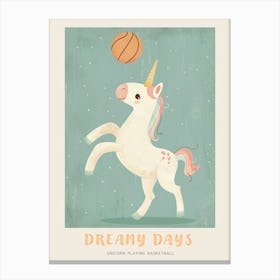 Pastel Storybook Style Unicorn Playing Basketball 1 Poster Canvas Print