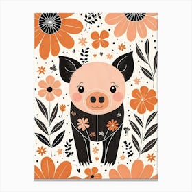 Floral Cute Baby Pig Nursery (2) Canvas Print