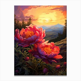 Peony With Sunset In South Western Style 2 Canvas Print