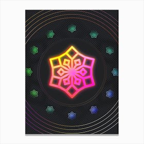 Neon Geometric Glyph in Pink and Yellow Circle Array on Black n.0141 Canvas Print