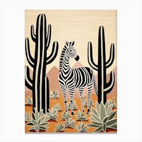 Zebra And Cactus 3 Canvas Print