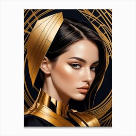 Geometric Woman Portrait Luxury Gold (2) Canvas Print