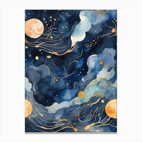 Watercolor Stars And Moons Canvas Print