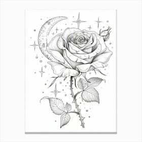 Rose With A Moon Line Drawing 2 Canvas Print