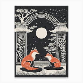 Foxes In The Moonlight Canvas Print