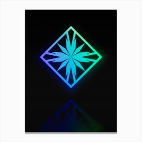 Neon Blue and Green Abstract Geometric Glyph on Black n.0457 Canvas Print