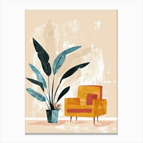 Orange Chair With Plant, Boho, Minimalism Canvas Print