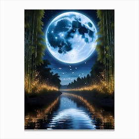 Full Moon Over Bamboo Forest Canvas Print