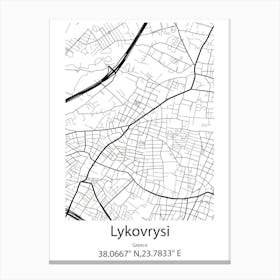 Lykovrysi,Greece Minimalist Map Canvas Print