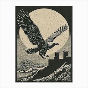 A Soaring Eagle Above An Ancient Castle Canvas Print