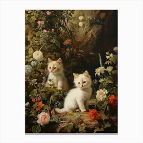 Two White Kittens In The Flowers Canvas Print