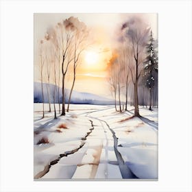 Watercolor Winter Landscape 1 1 Canvas Print