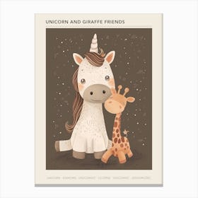 Unicorn & Giraffe Friend Muted Pastel 3 Poster Canvas Print