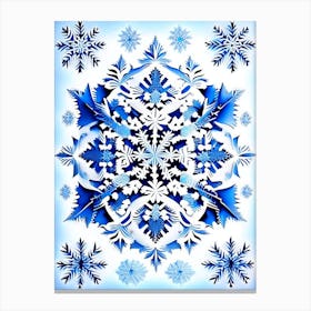 Intricate, Snowflakes, Blue & White Illustration 2 Canvas Print