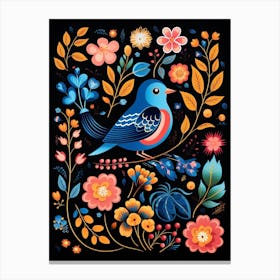 Folk Bird Illustration Bluebird 2 Canvas Print