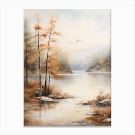 Lake In The Woods In Autumn, Painting 53 Canvas Print