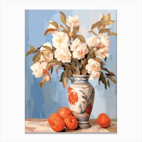 Camellia Flower And Peaches Still Life Painting 3 Dreamy Canvas Print