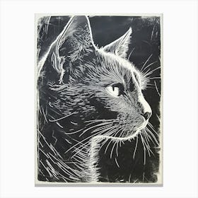 Chartreux Cat Linocut Blockprint 7 Canvas Print