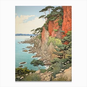 Tojinbo Cliffs In Fukui, Ukiyo E Drawing 4 Canvas Print