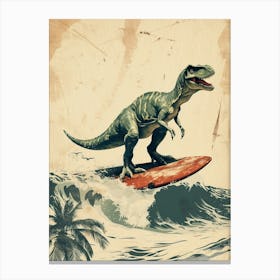 Vintage Tyrannosaurus Dinosaur On A Surf Board  2 Canvas Print
