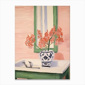 Bathroom Vanity Painting With A Amaryllis Bouquet 1 Canvas Print