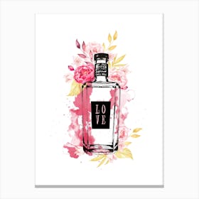 Pink Flowers Gin Bottle Canvas Print