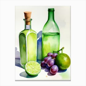 Lime and Grape near a bottle watercolor painting 13 Canvas Print