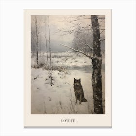 Vintage Winter Animal Painting Poster Coyote 1 Canvas Print