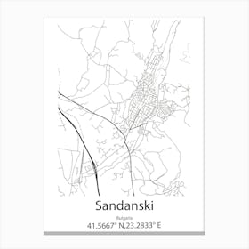 Sandanski,Bulgaria Minimalist Map Canvas Print