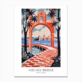 Vizcaya Bridge, Getxo, Spain, Colourful Travel Poster Canvas Print