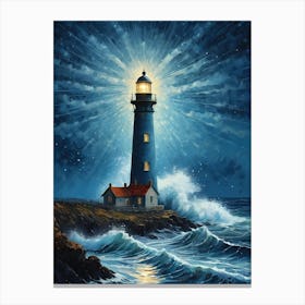 Lighthouse In The Storm Vincent Van Gogh Painting Style Illustration (29) Canvas Print