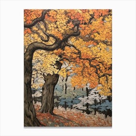 European Hornbeam 2 Vintage Autumn Tree Print  Canvas Print