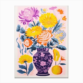 Colourful Flower Still Life Risograph Style 5 Canvas Print