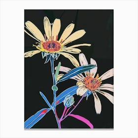 Neon Flowers On Black Asters 1 Canvas Print
