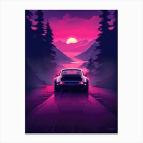 Neon Sunset In The Mountains in a Porsche 911 Canvas Print
