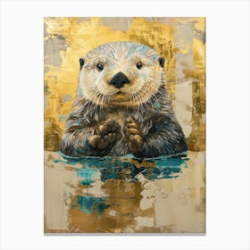 Sea Otter Gold Effect Collage 1 Canvas Print