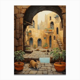 Medieval Cat In Courtyard Canvas Print