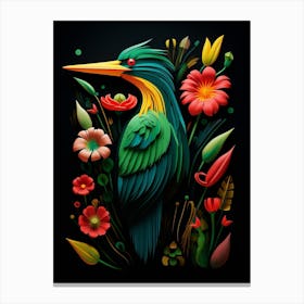 Folk Bird Illustration Green Heron 1 Canvas Print