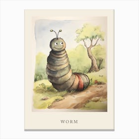 Beatrix Potter Inspired  Animal Watercolour Worm 1 Canvas Print